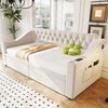 Polsterbett 90x190 cm mit Stauraumschubladen, Armlehnenfächern und USB-Anschluss in Beige Bild 4