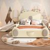 Kinderbett 140x200 cm mit Rutsche und Leiter – Bärenform aus PU und MDF in Beige Bild 2
