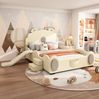 Kinderbett 140x200 cm mit Rutsche und Leiter – Bärenform aus PU und MDF in Beige Bild 5