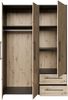 Forte MOKKARIS Kleiderschrank 140 150, moderner Drehtürenschrank, 3-türig, 2 Schubladen, Holzwerkstoff, Schwarz mit Artisan Eiche Holzdekor, 144,4 cm breit x 200,1 cm hoch x 58,8 cm tief Bild 4
