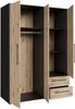 Forte MOKKARIS Kleiderschrank 140 150, moderner Drehtürenschrank, 3-türig, 2 Schubladen, Holzwerkstoff, Schwarz mit Artisan Eiche Holzdekor, 144,4 cm breit x 200,1 cm hoch x 58,8 cm tief Bild 5