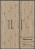 Forte MOKKARIS Kleiderschrank 140 150, moderner Drehtürenschrank, 3-türig, 2 Schubladen, Holzwerkstoff, Schwarz mit Artisan Eiche Holzdekor, 144,4 cm breit x 200,1 cm hoch x 58,8 cm tief Bild 2