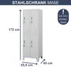 Umkleideschrank Spind BARTEK - 4 Abteile, Etikettenhalter Lüftungsschlitze | Umkleidespind Schließfachschrank Garderobenspind, 172x55,9x45cm Grau Bild 2
