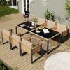 Merax Garten-Essgruppe für 6 Personen, Polyrattan-Esstisch- und Stuhlset, Gartenmöbel, abnehmbare und waschbare Stoffbezüge Bild 5