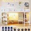 Merax Hochbett 90*200 cm, Einzelbett, Kinderbett, mit Sitzkissen, Stoff-Stauraumschublade, Stoff-Stauraumtasche, mehrfarbiger LED-Beleuchtung, Kleiderhakenbereich, Weiß Bild 2