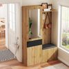 Garderobenset mit Spiegel, Schuhschrank & Bank, schwarz/holzfarben, 98,5x38x191 cm Bild 5