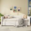 Polsterbett Ausziehbett 90/180x200 cm mit 2 Schubladen, USB & Typ-C, Samt Beige, ohne Matratze Bild 3