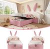 Jugendbett 90x200 cm Polsterbett Hydraulischer Stauraum, Bett mit Nachttisch & Hasenohren-Design, Samt, Beige & Rosa (Ohne Matratze) Bild 1