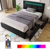 Polsterbettgestell, Leinen mit LED-Kopfteil & 2 Schubladen, 90x200 cm, 100,5x208x93,5-103 cm, Schwarz, ohne Matratze Bild 4