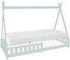 ML-DESIGN Spielbett Hausbett Tipi Zeltbett inkl. Lattenrost Bodenbett Kinder Himmelbett, Abenteuerbett mit Rausfallschutz Zelt Bett Kiefer Mint Kinderhaus Bild 5