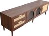 MODFU TV-Schrank mit LED-Beleuchtung – 180 x 50 x 40 cm (für 80-Zoll-Fernseher, 1-St, 2 Rattan-Schubladen, 2 Glastüren, 1 Rattantür, für 80-Zoll-Fernseher) Kombinierter Fernsehschrank mit Glas- & Rattanelementen – modern Bild 5