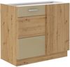 Eckunterschrank 105 Eiche Artisan + Cappuccino Hochglanz Küchenzeile Küchenblock Bild 5