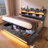 Polsterbett Betten mit Hydraulisch Stauraum, USB und Typ C-Port, LED-Funktion,Grau,180*200cm,mit Matratze Bild 2