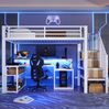Hochbett mit Schreibtisch, Stauraum & USB-Anschluss, 90x200 cm, Weiß, ohne Matratze Bild 3