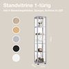 K-Mbel Sammlervitrine (176x37x33cm) - Made in Germany - Vitrinenschrank Silber / Alu mit 4 hhenverstellbaren Glasbden, Spiegel, Schloss & LED - Glasvitrine Stehend - Display Cabinet Bild 3