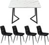 Merax Essgruppe, (Set, 5-tlg, Tisch mit 4 Stühlen), Esstisch und 4 Esszimmerstuhl Set Polsterstühle Küchetisch Marmoroptik, Schwarz Bild 2