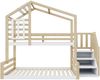 Etagenbett 90x200 cm (oben) / 140x200 (unten), Kiefernholz & MDF, Haus‑Design mit Fenster, Rundum‑Geländer und Treppen‑Stauraum, Natur Bild 5