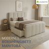 Juskys Boxspringbett Manitoba mit Bettkasten - Bouclé-Stoff, Gepolstertes Kopfteil mit Steppung & Stabile Konstruktion, Topper inklusive - Beige Bild 2