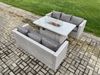 Fimous 6-Sitzer Polyrattan Gartenmöbel Set mit 2 Sofa; Gas Feuertisch Outdoor Terrassen Essgruppe Helles Grau Bild 3