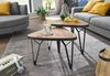 Design Couchtisch 2er Set Mango / Akazie Massivholz Satztisch Dreieckig, Wohnzimmertisch Braun mit Metallbeine, Tischset 2-teilig Satztisch Holz / Metall Schwarz Bild 3