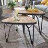 Design Couchtisch 2er Set Mango / Akazie Massivholz Satztisch Dreieckig, Wohnzimmertisch Braun mit Metallbeine, Tischset 2-teilig Satztisch Holz / Metall Schwarz Bild 2