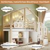 Bett 90x200 cm Hausform mit Stauraumleiter und Bettgitter – Weiß/Natur, platzsparendes Hochbett für Kinder Bild 5