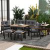 LVHOM 7-tlg. Gartenmöbel-Set, Lounge-Set für 6–7 Personen, wetterfeste Sitzgruppe inkl. Esstisch und abnehmbarem Servierwagen für Terrasse, Natur/Grau Bild 3