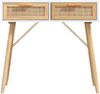 Konsolentisch, Beistelltisch, Konsole Weiß 80x30x75 cm Massivholz Kiefer Natur-Rattan Bild 4