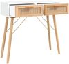 Konsolentisch, Beistelltisch, Konsole Weiß 80x30x75 cm Massivholz Kiefer Natur-Rattan Bild 3