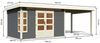 Gartenhaus Kastorf 7 - 364x244 cm plus Anbaudach 3,20m mit Rückwand, 28 mm Holz terragrau, Karibu Bild 2