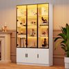 Merax 200cm Vitrinenschrank, Standvitrine mit 6 Schranktüren, Hochschrank, Glasvitrine mit LED, Wohnzimmerschrank 120 cm breit, Multifunktionsschrank, Großer Schrank, Weiß Bild 2