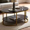 Couchtisch 100 x 60 x 45 cm Schwarz mit Marmor Optik, Design Wohnzimmertisch Rechteckig, Lounge Sofatisch mit Ablage, Kaffeetisch Modern mit goldenem Metallgestell Bild 2