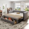 Polsterbett, 3-in-1 Ausziehbares Schlafsofa 90 x 190 cm, Multifunktionsbett, mit Schubladen, umbaubar in Einzel-/Doppelbett mit Lattenrost, Baumwolle und Leinen, Grau, Baumwolle/Leinen, Grau, 90 x 190 cm Bild 3