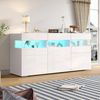 Merax Sideboard mit LED-Lichtleiste, Anrichte in Weiß mit Hochglanzfront (1 St, 140*40.5*66.5cm), Wohnzimmerschrank Kommode mit 3 Türen, 7 Ablagefächern, Acryl-Elemente Bild 3