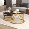 Couchtisch-Set 2-teilig rund, 70 x 70 x 45,5 + 50 x 50 x 38,5 cm, MDF in Schwarz mit Marmoroptik & Schublade Bild 5