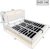 Merax Doppelbett 180 x 200 cm Jugendbett Kinderbett, Polsterbett mit LED-Beleuchtung, USB- und hydraulischem Stauraum, weichem Samtbezug und Metallrahmen, Beige Bild 4