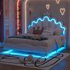 Prinzessinnenbett 140x200 cm mit LED-Beleuchtung und Kronen-Design – Kinderbett in Weiß, Polsterbett mit Kunstleder,Kopfteil in Wolkenform Bild 5