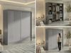 Schwebetürenschrank NAURU mit Lamellen-Optik, moderner Kleiderschrank, Breite 200 cm, inkl. Innenausstattung & Stauraum, Akustikpaneel-Design - Grau und Weiß - mit Schubladen Bild 2