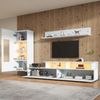 Merax TV Wohnwand Set 3-teilig LED Beleuchtung Hochglanz Wohnzimmer Möbel Set Frontale Wohnwand 1 x TV Schrank, 1 x Wohnzimmer Vitrine, 1 x Hängeregal, TV bis 75' Weiß Bild 2