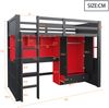 Merax Hochbett 90 x 200 cm, Kinderbett, Jugendbett, Einzelbett im Gaming-Stil, Mit Leiter, Stauraum und Tisch, Mit Kleiderschrank und Schubladen, Schwarz-Rot Bild 4