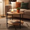 CLP Couchtisch Edduma rund aus Holz 2 Ebenen Metallgestell schwarz,natura Ø 50 cm Bild 3