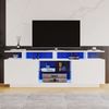 TV Lowboard 140 cm mit LED, Weiß, 2 Hochglanztüren, 5 offene Fächer, TV-Schrank für 60 Zoll Fernseher, modernes Medienmöbel Bild 4