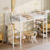Hochbett 90*200, mit Sicherheitstreppe, Stauraum und kleinem Kleiderschrank, Einlegeböden, hohes Zaundesign, Einzelbett, Jugendbett,Weiß (Alte SKU für LDB00162AAK) Bild 2