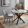 Esstisch mit 2 Stühlen Set Essgruppe Polsterstühle Leinen Grau Esszimmertisch Rund Ø 110 cm Modern Metall Schwarz Bild 2