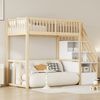Merax Hochbett Massivholz Kinderbett Einzelbett 90x200cm mit Stauraumtreppe, holzfarbe Bild 3