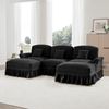 Klassisches modulares U-förmiges Sofa, Chenille, Trichter-Armlehnen, abnehmbare Rüschenschürze, spindelförmige Beine, beweglicher Hocker, weiches, tiefes Cloud-Sofa fürs Wohnzimmer, Schwarz Bild 3
