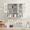 Wandhängeschrank 88 cm mit geriffeltem Glas,Badezimmerschrank mit Doppeltür, Einzeltür und offener Ablage,Weiß Bild 4