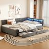 Daybett, 140x200cm, Tagesbett, Schlafsofa, Ablagefach am Bett, USB+Typ C, Mit LED-Lichtleiste, Bett mit zwei Schubladen, Bett mit Lattenrost (ohne Matratze), Leinen, Grau Bild 4