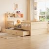 Merax Holzbett 90x190 cm, Kinderbett, Einzelbett, USB- und Tape-C-Kombi-Steckdose, kleine LED-Leuchte, Kopfteil mit Ablagefunktion, Multifunktionsbett, Kiefernholz, Holzfarbe Bild 2