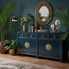 Chinesisches Sideboard Blau Mitternachtsblau Messingbeschlag vintage schlicht Schrank Kommode Kolonial-Stil Antik-Stil Lowboard asiatisch orientalisch Fernost shabby-chic Landhaus Bild 2